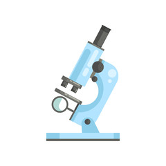 Flat vector of optical laboratory microscope in flat style. Professional scientific or medical lab equipment for researchers and experiments