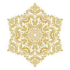 Oriental vector pattern with arabesques and floral elements. Traditional classic round golden ornament. Vintage pattern with arabesques