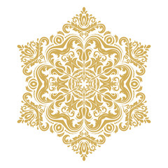 Oriental vector pattern with arabesques and floral elements. Traditional classic round golden ornament. Vintage pattern with arabesques