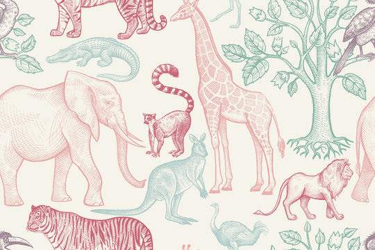Seamless pattern with animals.
