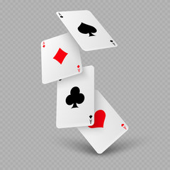 Falling poker playing cards of aces