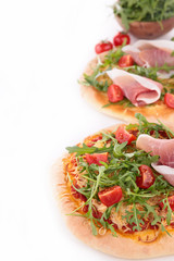 homemade pizza on white background