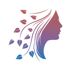 Beautiful woman silhouette with leaves