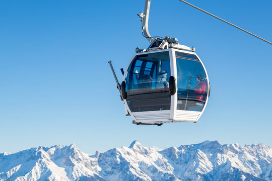 Cable car in ski area in the alps