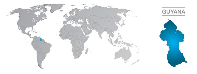 
Guyana dans le monde, avec frontières et tous les pays du monde séparés