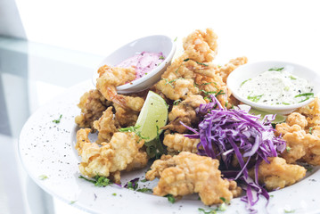 deepfried tempura seafood modern fusion gourmet food cuisine meal