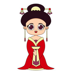 Woman in traditional Chinese clothes. Flat design. Vector illustration