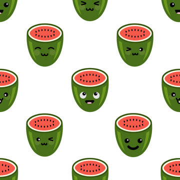 Watermelon Cartoon Face Seamless Pattern
