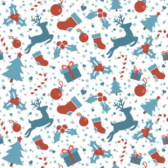 Seamless Pattern with Christmas Ornament, Vector illustration for Happy New Year and Merry Christmas Background Wallpaper