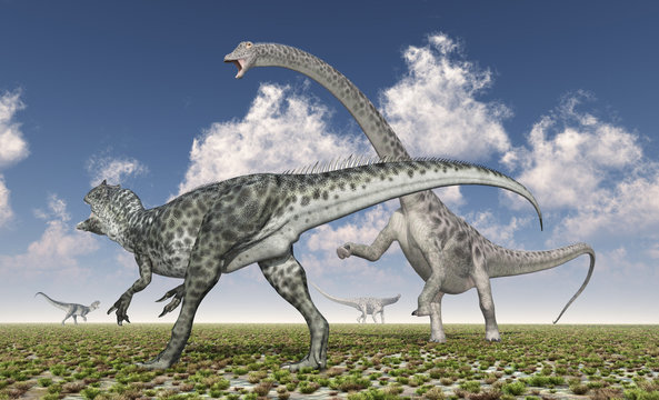 Allosaurus attacks Diplodocus