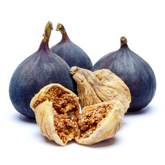 Fresh and dried Fig isolated on white background. Clipping path