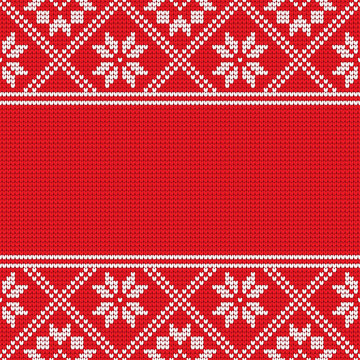 Traditional scandinavian pattern. Nordic ethnic red and white knitted background
