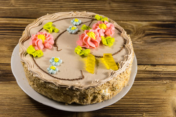 Kiev cake with cream, nuts and meringue