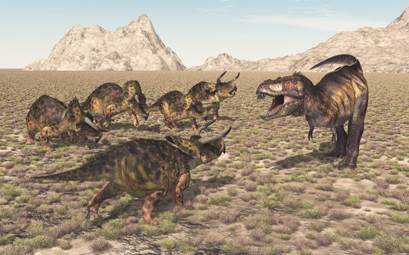 Tyrannosaurus Rex und Nasutoceratops