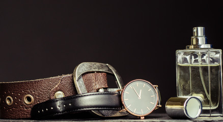 man's set, strap, watch, perfume