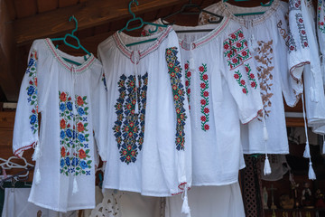 Traditional clothes in Bucovina, near Voronet Monastery, in Romania
