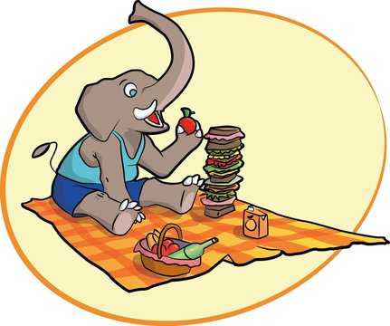 Elefante fa uno spuntino sano. Illustrazione vettoriale