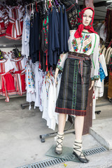 Traditional clothes in Bucovina, near Voronet Monastery, in Romania