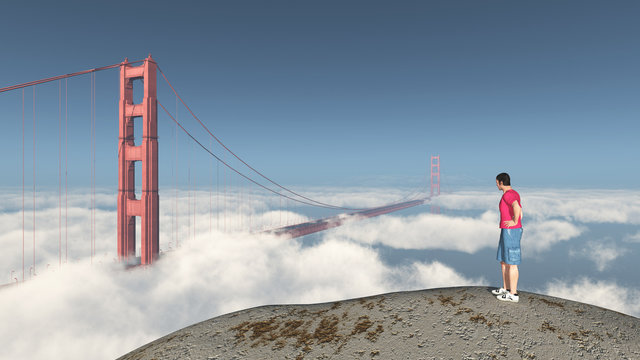 Weltenbummler und Golden Gate Bridge in San Francisco