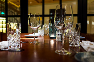 glasses in the restaurant on the table