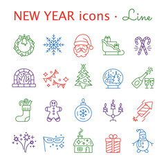 New Year icons. Christmas party elements.