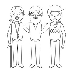 group the three old men embraced happy people vector illustration