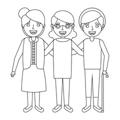 cute group the grandmothers women character hugging together vector illustration