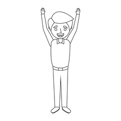 young man happy raising arms smiling vector illustration