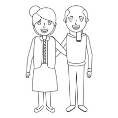 cute couple the old woman and man grandparents embraced vector illustration