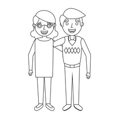 cute couple the old woman and man grandparents embraced vector illustration