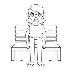 cute grandmother sitting in bench resting happy vector illustration