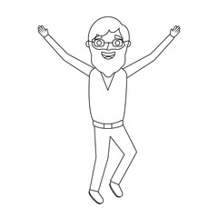 elderly man cartoon jumping from happiness vector illustration