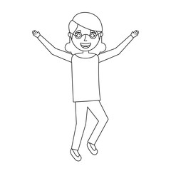 happy old woman jumping with arms up vector illustration