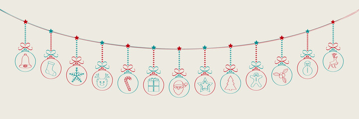 Fototapeta na wymiar Hand drawn Christmas balls with cute icons. Vector.