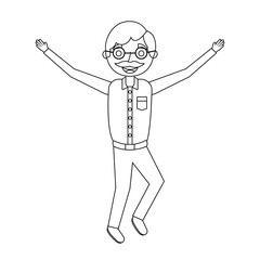 elderly man cartoon jumping from happiness vector illustration