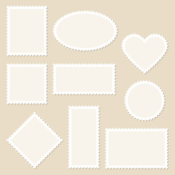 10 Blank Stamps White Frame Beige Background