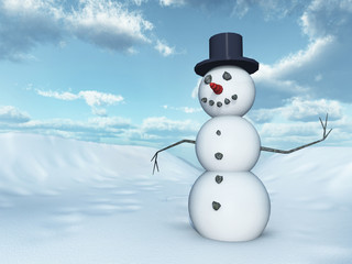 Obraz premium Schneemann in einer Winterlandschaft