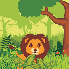 Cute lion in the jungle illustration vector