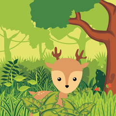 Little deer in the jungle illustration vector