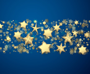 Blue background with stars and snowflakes.