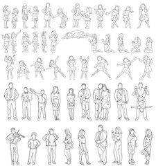 isolated large set of people sketches, collection of outlines