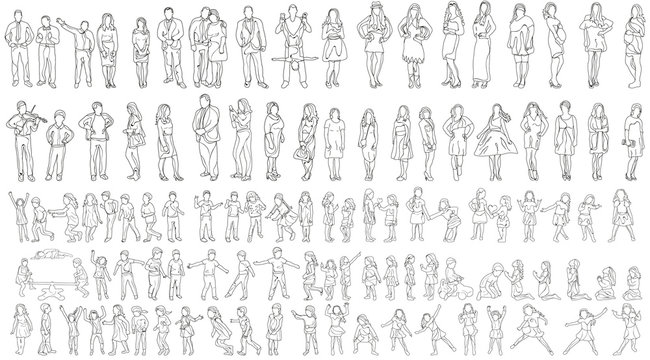 vector, isolated large set of people sketches, collection of outlines