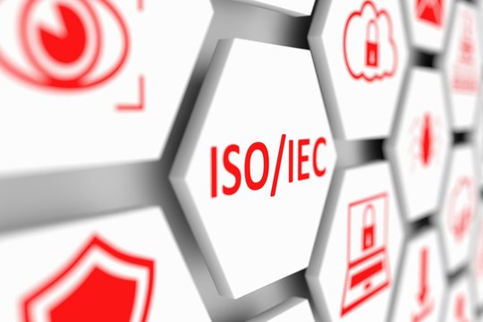 ISO IEC concept cell blurred background 3d illustration