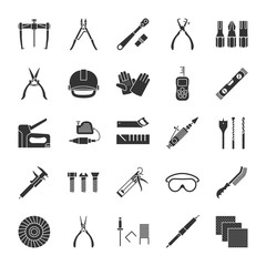 Construction tools glyph icons set - obrazy, fototapety, plakaty