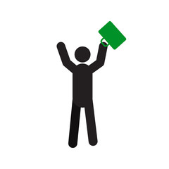 Man holding briefcase above head silhouette icon