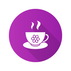 Herbal tea cup flat design long shadow glyph icon