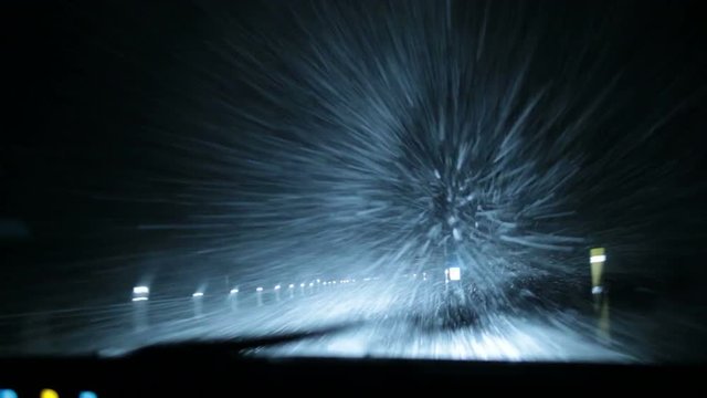 Intense blizzard snow storm gale force wind whiteout night extreme weather driving POV.mov