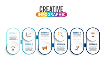 Six steps infographics - can illustrate a strategy, workflow or team work.