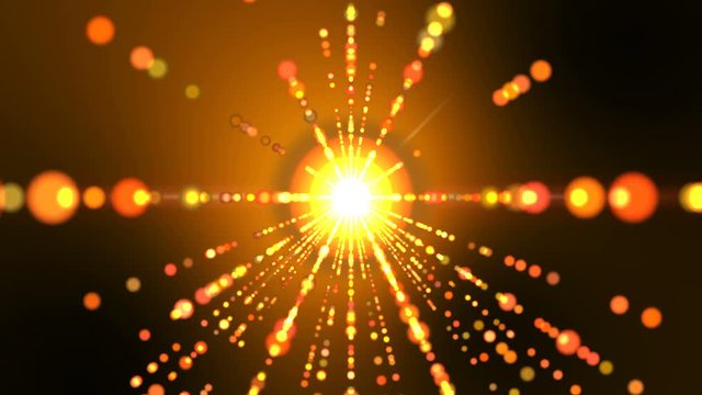 Motion background, Orange gold yellow golden brown, trails of glow circle light particles run out. 