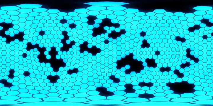 360 degree seamless hexagons view for VR. yellow hexagons with alpha.